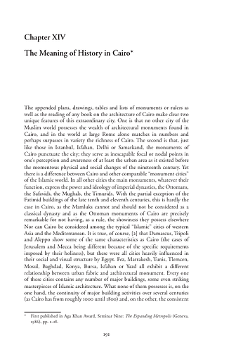 Oleg Grabar - Islamic Art and Beyond<br/>Part Two: General Islamic Architecture<br/>Chapter XIV: The Meaning of History in Cairo