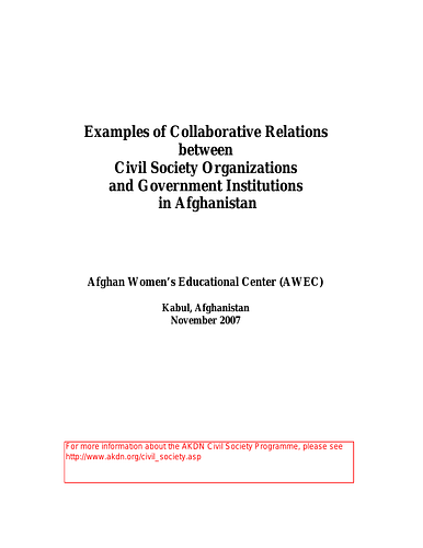 AKDN: Examples of Collaborative Relations between Civil Society Organizations and Government Institutions in Afghanistan