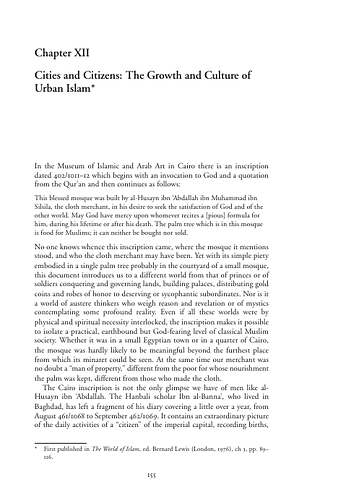 Oleg Grabar - Islamic Art and Beyond<br/>Part Two: General Islamic Architecture<br/>Chapter XII: Cities and Citizens