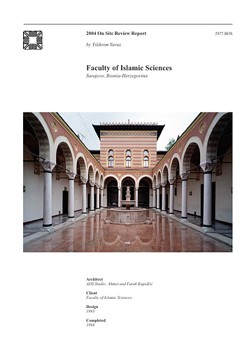 Faculty of Islamic Sciences - The On-site Review Report, formerly called the Technical Review, is a document prepared for the Aga Khan Award for Architecture by commissioned independent reviewers who report to the Master Jury about a specific shortlisted project. The reviewers are architectural professionals specialised in various disciplines, including housing, urban planning, landscape design, and restoration. Their task is to examine, on-site, the shortlisted projects to verify project data seek. The reviewers must consider a detailed set of criteria in their written reports, and must also respond to the specific concerns and questions prepared by the Master Jury for each project. This process is intensive and exhaustive making the Aga Khan Award process entirely unique.