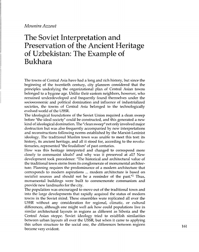 The Soviet Interpretation and Preservation of the Ancient Heritage of Uzbekistan: The Example of Bukhara