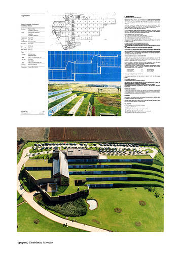 Agroparc - Presentation panels are drawings, images, and text graphically prepared by the architect and submitted to the Aga Khan Award for Architecture during the later round of the Award cycle. The portfolios are kept in the Aga Khan Trust for Culture Library for consultation purposes.