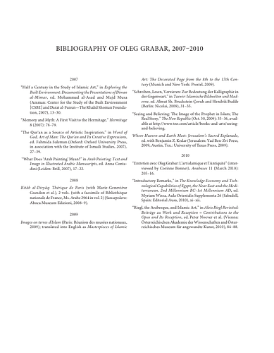 Muqarnas Volume XXVIII: Bibliography of Oleg Grabar, 2007-2010
