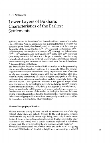 Lower Layers of Bukhara: Characteristics of the Earliest Settlements