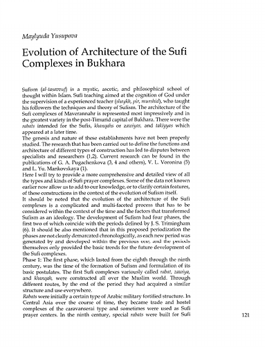 Evolution of Architecture of the Sufi Complexes in Bukhara