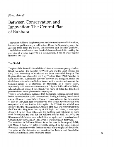 Between Conservation and Innovation: the Central Plan of Bukhara