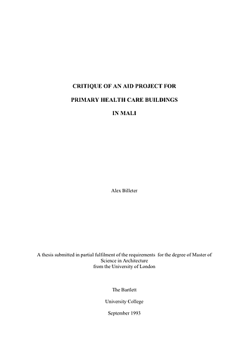 Critique of an Aid Project for Primary Health Care Buildings in Mali