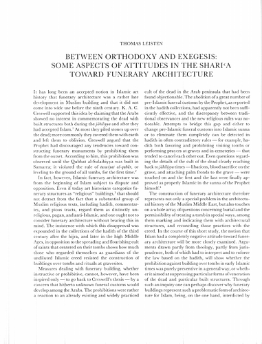 Between Orthodoxy and Exegesis: Some Aspects of Attitudes in the Shari'a toward Funerary Architecture