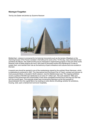 Oscar Niemeyer - Illustrated article on the Oscar Niemeyer project in Tripoli, Lebanon.