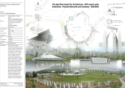 Srebrenica-Potocari Memorial and Cemetery - Presentation panels are drawings, images, and text graphically prepared by the architect and submitted to the Aga Khan Award for Architecture during the later round of the Award cycle. The portfolios are kept in the Aga Khan Trust for Culture Library for consultation purposes.