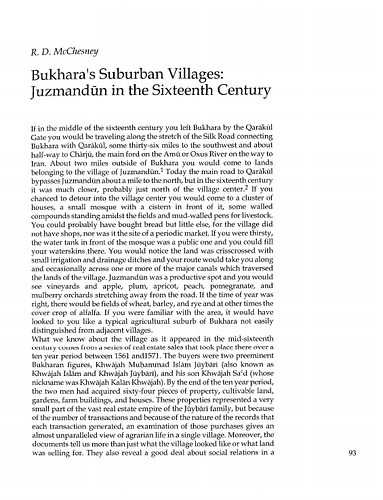 Bukhara's Suburban Villages: Juzmandun in the Sixteenth Century