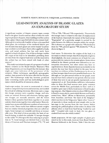 Lead-Isotope Analysis of Islamic Glazes: An Exploratory Study