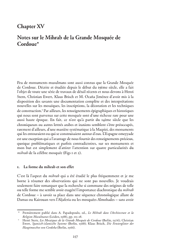 Oleg Grabar - Early Islamic Art, 650-1100<br/>Part Three: Fatimid Egypt and the Muslim West<br/>Chapter XV: Notes sur le Mihrab de la Grande Mosquee de Cordoue