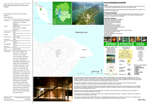 Pulau Banding Rainforest Research Centre - Presentation panels are drawings, images, and text graphically prepared by the architect and submitted to the Aga Khan Award for Architecture during the later round of the Award cycle. The portfolios are kept in the Aga Khan Trust for Culture Library for consultation purposes.