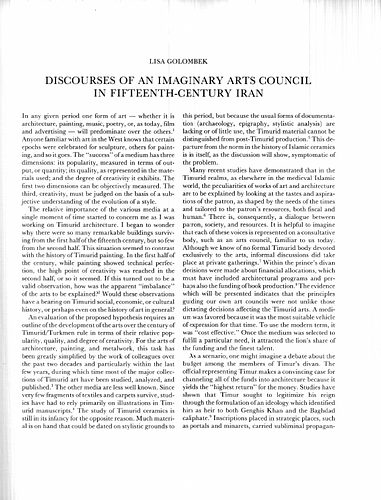 Discourses of an Imaginary Arts Council in Fifteenth-Century Iran