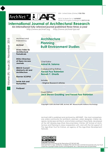 Jack Steven Goulding - <div>Guest Edited by Jack Steven Goulding and Farzad Pour Rahimian, this Special Issue presents nine papers from leading scholars, industry and contemporaries. These papers provide an eclectic (but cognate) representation&nbsp;&nbsp; of AEC design visualisation and integration; which not only uncovers new insight and understanding of these challenges and solutions, but also provides new theoretical and practice signposts for future research.<br></div><div><br></div><div>Archnet-IJAR is an interdisciplinary scholarly open access journal of architecture, planning, and built environment studies. The journal aims at establishing a bridge between theory and practice in the fields of architectural and design research, and urban planning and built environment studies. The journal has two international boards; advisory and editorial. The range of knowledge and expertise of the boards members ensures high quality scholarly papers and allows for a comprehensive academic review of contributions that span wide spectrum of issues, methods, theoretical approaches and architectural and development practices.</div><div><br></div><div><div>Archnet-IJAR is indexed and listed in several scientific and research databases, including Avery index to Architectural Periodicals, EBSCO-Current Abstracts-Art and Architecture, INTUTE, Directory of Open Access Journals, Pro-Quest, Scopus-Elsevier and many university library databases. It is also archived by Archnet, the most comprehensive online community for architects, planners, urban designers, interior designers, landscape architects, and scholars working in these fields, developed at the MIT School of Architecture and Planning in close cooperation with, and with the full support of The Aga Khan Trust for Culture, an agency of the Aga Khan Development Network.</div></div>