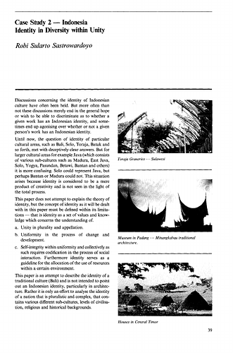 Essay in Architecture and Identity, proceedings from a regional seminar organised by the Aga Khan Award for Architecture held in Kuala Lumpur, Malaysia, in 1983.
