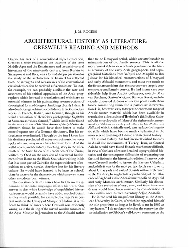 Architectural History as Literature: Creswell's Reading and Methods