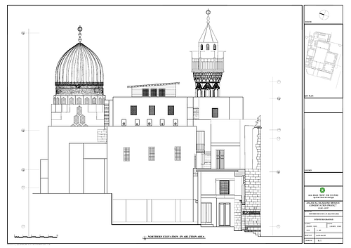 Drawing of Aslam Mosque: north elevation, in ablution area, intervention