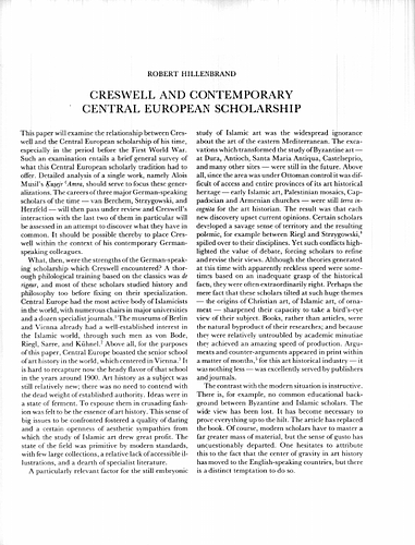 Creswell and Contemporary Central European Scholarship