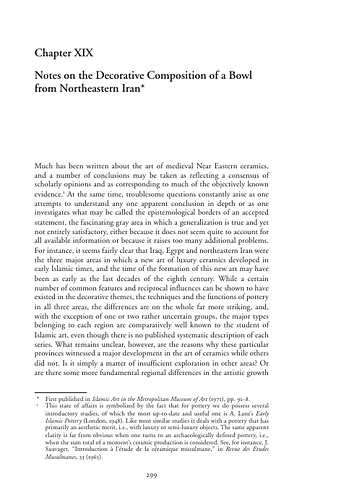 Oleg Grabar - Early Islamic Art, 650-1100<br/>Part Four: The Muslim East<br/>Chapter XIX: Notes on the Decorative Composition of a Bowl from Northeastern Iran