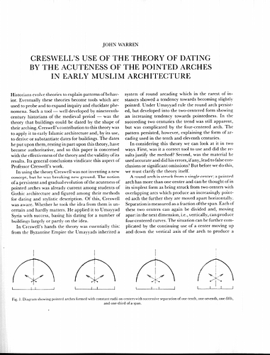 Creswell's Use of the Theory of Dating by the Acuteness of the Pointed Arches in Early Muslim Architecture