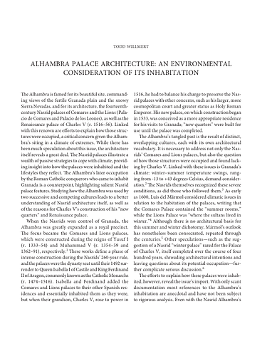 Alhambra Palace Architecture: An Environmental Consideration of Its Inhabitation