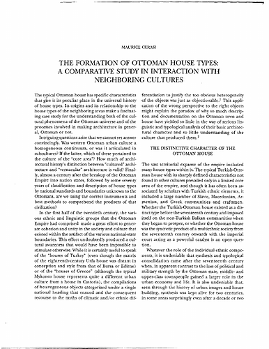 The Formation of Ottoman House Types: A Comparative Study in Interaction with Neighboring Cultures