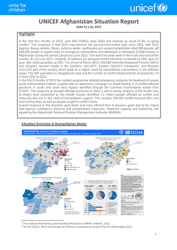 8 page situation report dated 31 July 2013.