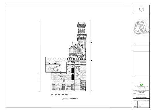 Drawing of the Umm al-Sultan Shaaban Mosque: southwest elevation, existing conditions