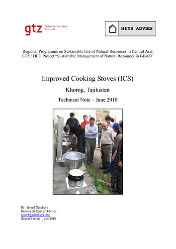 "This technical note is an abstract from an ICS design improvement mission financed by the GTZ (in Khorog, Tajikistan).<br/><br/>Improved Cooking Stoves (ICS) have been developed by various organisations of which Aprovecho has made a substantial and crucial contribution in disseminating the technology. Hundreds of different designs are now available worldwide and can be reviewed on various websites, such as www.stoves bioenergylists.org , www.hedon.info/goto.php/ImprovedCookstove and www.crest.org."