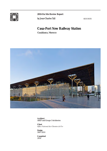 Casa-Port New Railway Station - The On-site Review Report, formerly called the Technical Review, is a document prepared for the Aga Khan Award for Architecture by commissioned independent reviewers who report to the Master Jury about a specific shortlisted project. The reviewers are architectural professionals specialised in various disciplines, including housing, urban planning, landscape design, and restoration. Their task is to examine, on-site, the shortlisted projects to verify project data seek. The reviewers must consider a detailed set of criteria in their written reports, and must also respond to the specific concerns and questions prepared by the Master Jury for each project. This process is intensive and exhaustive making the Aga Khan Award process entirely unique.