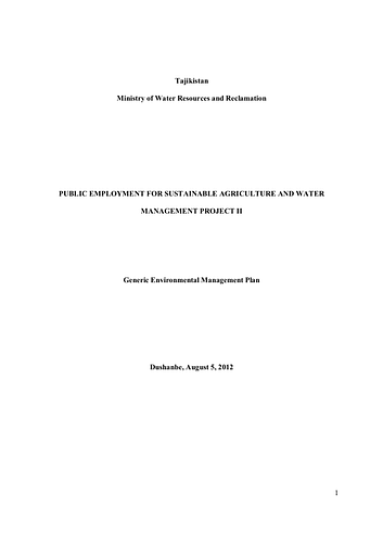 Ministry of Land Reclamation: Public Employment for Sustainable Agriculture and Water Management Project II