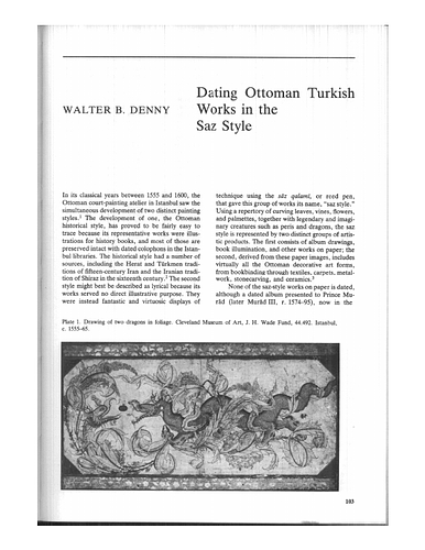 Dating Ottoman Turkish Works in the Saz Style
