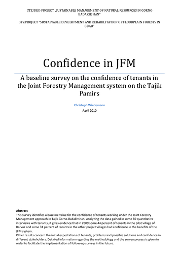 MSRC: Confidence in JFM: A baseline survey on the confidence of tenants in the Joint Forestry Management system on the Tajik Pamirs