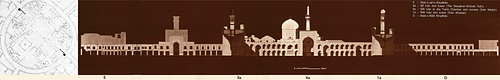 Imam Riza Shrine Complex - Plates II-IX of nine folding plates included in volume I of "The Holy Shrine of Imam Reza, Mashhad (Astan-i Quds)". The guides seen to the left of each section were duplicated from the legends published on separate pages in the original.