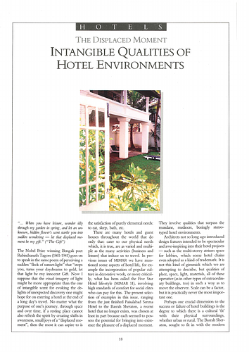 The Displaced Moment: Intangible Qualities of Hotel Environments