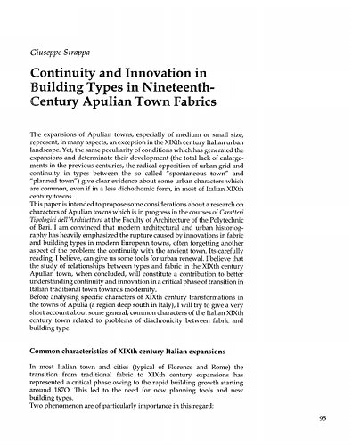 Continuity and Innovation in Building Types in XIXth Century Apulian Town Fabrics