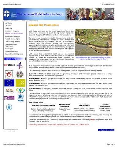 LWF Nepal webpage on its disaster risk management activities in Nepal.