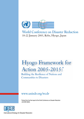 <p style="margin-bottom: 12px; padding: 0px;">From the Preamble:</p><p style="margin-bottom: 12px; padding: 0px;">The World Conference on Disaster Reduction was held from 18 to 22 January 2005&nbsp;<span style="font-size: 13px;">in Kobe, Hyogo, Japan, and adopted the present Framework for Action 2005-2015:&nbsp;</span><span style="font-size: 13px;">Building the Resilience of Nations and Communities to Disasters (here after referred to as&nbsp;</span><span style="font-size: 13px;">the “Framework for Action”). The Conference provided a unique opportunity to promote a&nbsp;</span><span style="font-size: 13px;">strategic and systematic approach to reducing vulnerabilities and risks to hazards. It&nbsp;</span><span style="font-size: 13px;">underscored the need for, and identified ways of, building the resilience of nations and&nbsp;</span><span style="font-size: 13px;">communities to disasters.</span></p>