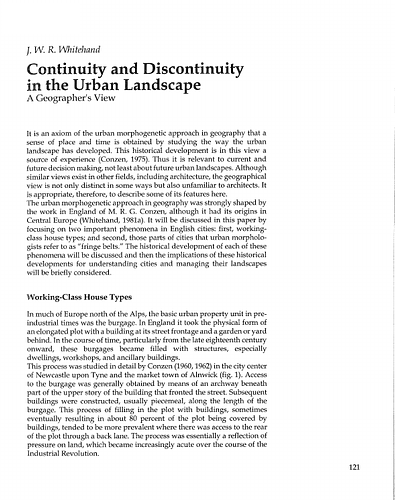 Continuity and Discontinuity in the Urban Landscape: A Geographer's View