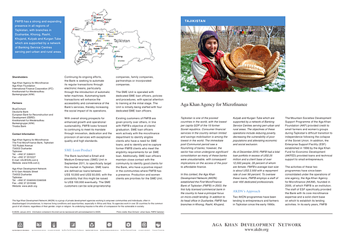 Brief describing the work of the Aga Khan Agency for Microfinance in Tajikistan since its founding in 2005.