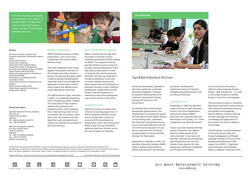 Brief describing the work of Aga Khan Education Services in Tajikistan since its establishment in 1995.