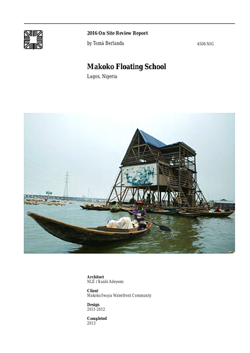 Makoko Floating School - The On-site Review Report, formerly called the Technical Review, is a document prepared for the Aga Khan Award for Architecture by commissioned independent reviewers who report to the Master Jury about a specific shortlisted project. The reviewers are architectural professionals specialised in various disciplines, including housing, urban planning, landscape design, and restoration. Their task is to examine, on-site, the shortlisted projects to verify project data seek. The reviewers must consider a detailed set of criteria in their written reports, and must also respond to the specific concerns and questions prepared by the Master Jury for each project. This process is intensive and exhaustive making the Aga Khan Award process entirely unique.