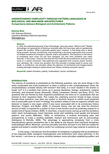 Understanding Complexity Through Pattern Languages in Biological and Man-made Architectures