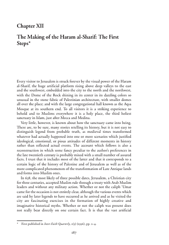 Oleg Grabar - Jerusalem<br/>Chapter XII: The Making of the Haram al-Sharif: The First Steps