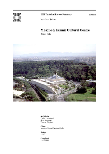 Mosque and Islamic Cultural Center - The On-site Review Report, formerly called the Technical Review, is a document prepared for the Aga Khan Award for Architecture by commissioned independent reviewers who report to the Master Jury about a specific shortlisted project. The reviewers are architectural professionals specialised in various disciplines, including housing, urban planning, landscape design, and restoration. Their task is to examine, on-site, the shortlisted projects to verify project data seek. The reviewers must consider a detailed set of criteria in their written reports, and must also respond to the specific concerns and questions prepared by the Master Jury for each project. This process is intensive and exhaustive making the Aga Khan Award process entirely unique.