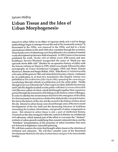Urban Tissue and the idea of Urban Morphogenesis