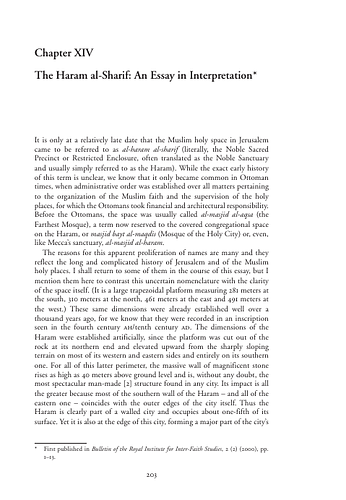 Oleg Grabar - Jerusalem<br/>Chapter XIV: The Haram al-Sharif: An Essay in Interpretation