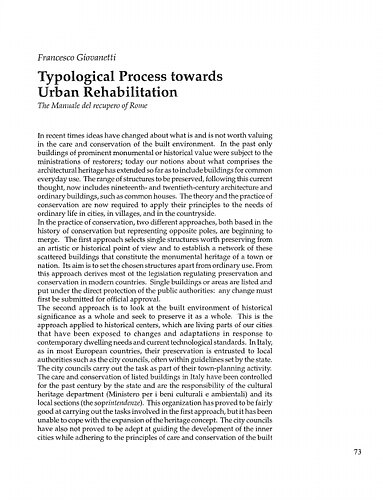 Typological Process Towards Urban Rehabilitation; The Manuale del Recupero of Rome